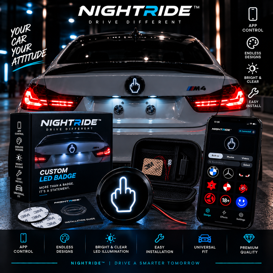 NIGHTRIDE™ – Customizable LED Badge for Cars 🚗💙