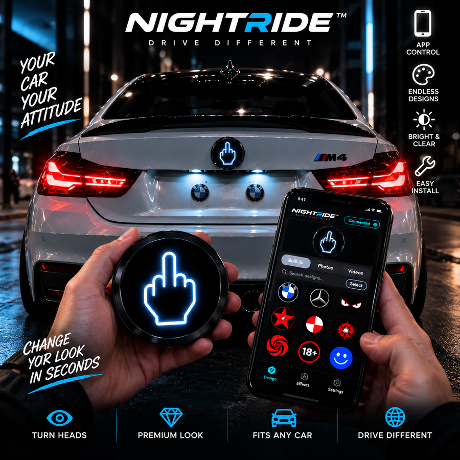 NIGHTRIDE™ – Customizable LED Badge for Cars 🚗💙